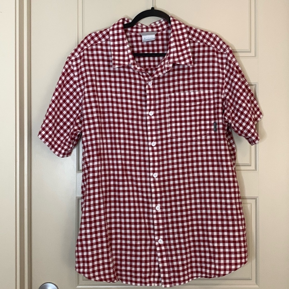 Columbia Men’s Sz XL short sleeves shirt red/ white checkered summer nautical